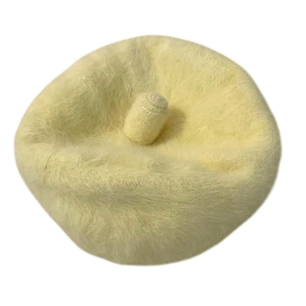 Vintage Beret TOQUE Angora / Wool Butter Yellow Hat Cap Women's Made in France